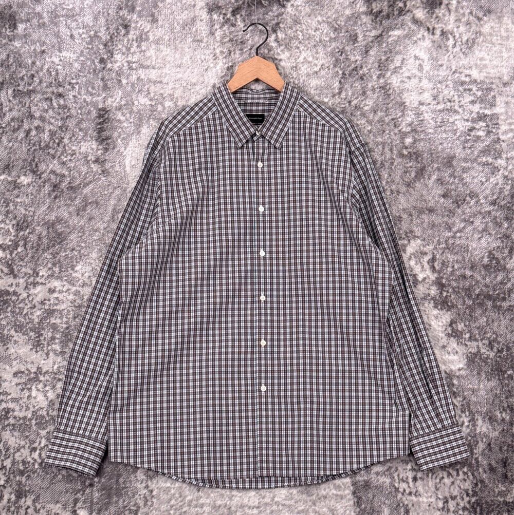 Ermenegildo Zegna Shirt XXL Mens Plaid Slim Fit Long Sleeve Button Up